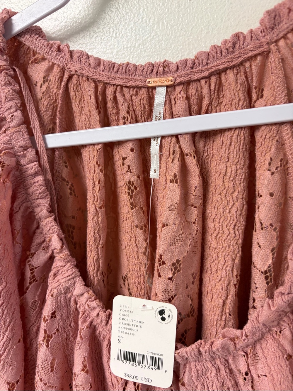 Free People NWT Stacey Lace Rose Crop Top Small - Picture 4 of 7